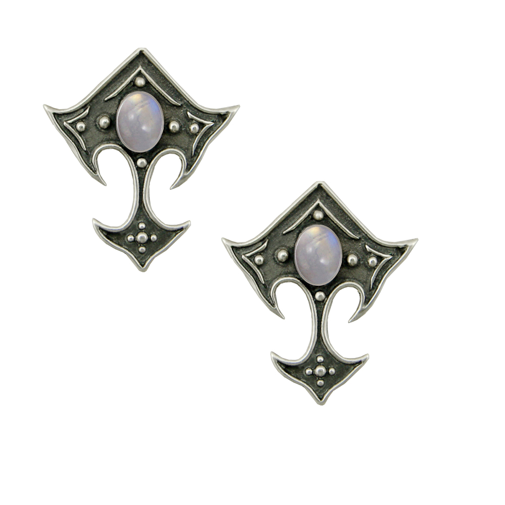 Sterling Silver Gothic Inspired Designer Drop Dangle Earrings With Rainbow Moonstone